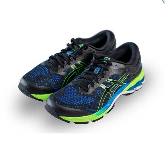 Asics Gel Kayano 26 Mens 11.5 US Black Electric Blue Green White 1011A541-003 - Picture 4 of 12
